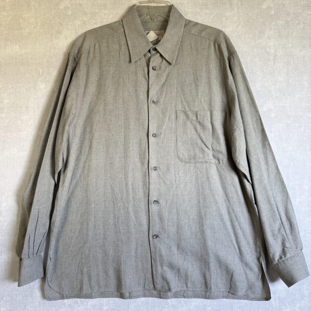 Ermenegildo Zegna Shirt Mens Large Gray Houndstooth Long Sleeve Button Front